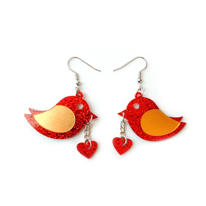 Valentine's Day Glitter Acrylic Red Love Bird Heart Earrings Fashion Women's Jewelry
Valentine's Day Glitter Acrylic Red Love Bird Heart Earrings Fashion Women's Jewelry