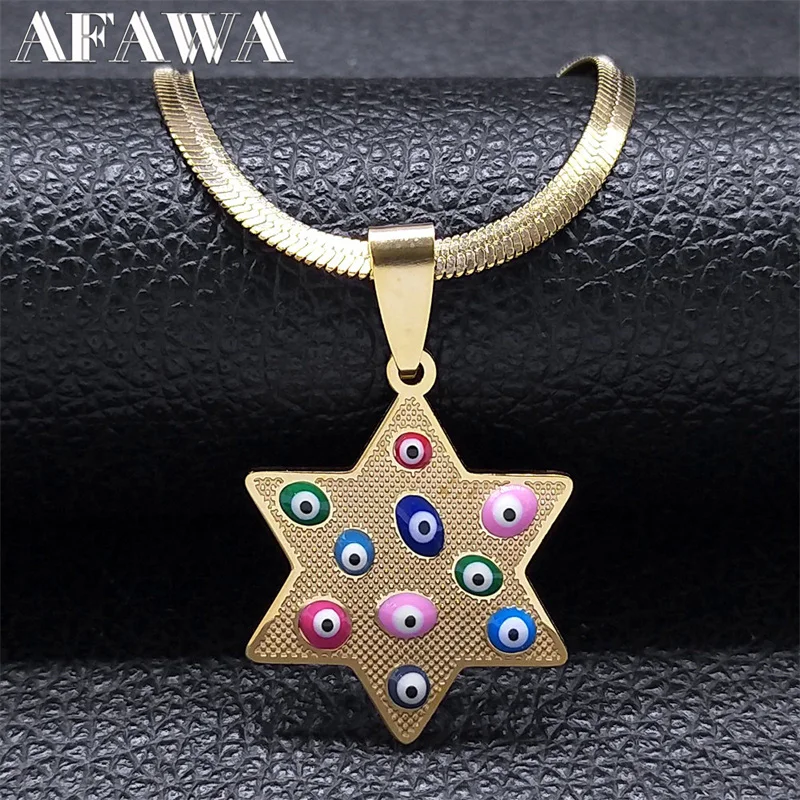 

Hexagram Colorful Lucky Eye Necklace for Women Stainless Steel Gold Color Female Chain Necklaces Jewish Jewelry collier N6444S02