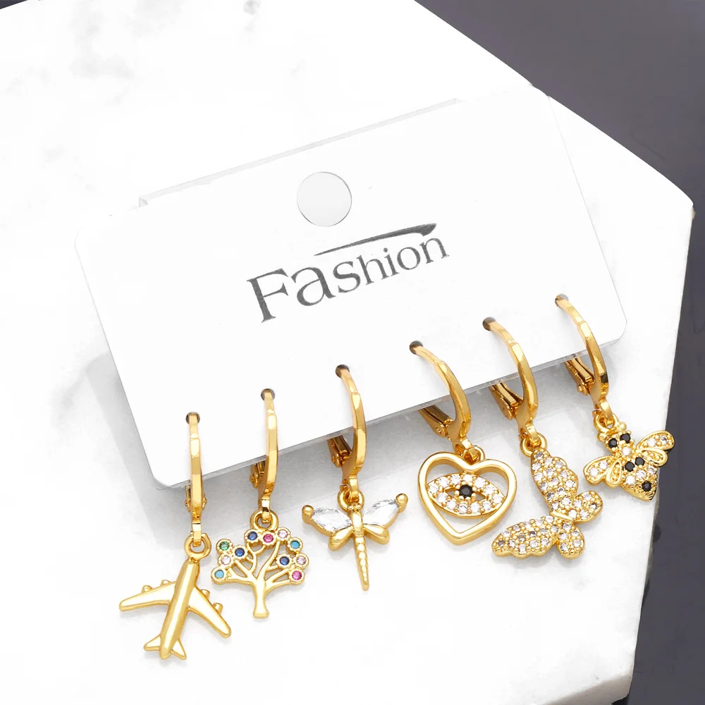 FLOLA 6pcs/set Gold Plated Life Tree Drop Earrings for Women Copper CZ Crystal Butterfly Earrings Fashion Jewelry Set ersa158
FLOLA 6pcs/set Gold Plated Life Tree Drop Earrings for Women Copper CZ Crystal Butterfly Earrings Fashion Jewelry Set ersa158