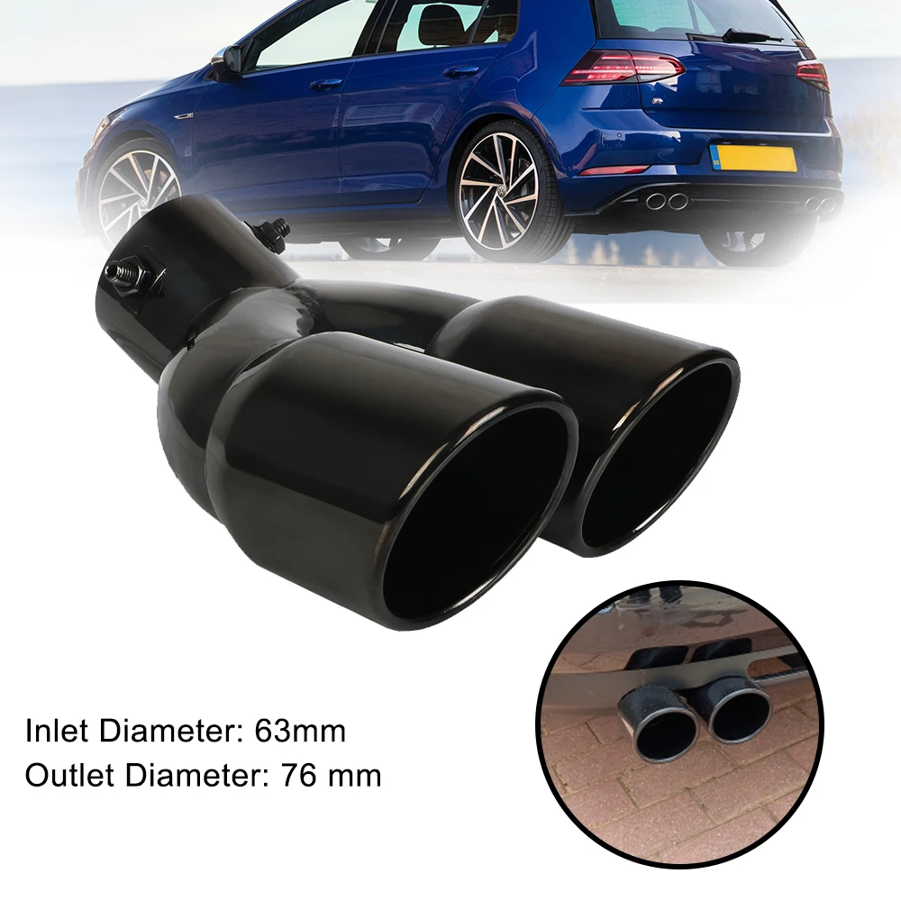 

Universal Car Muffler Double-Barrel Vehicle Exhaust Tip Rear Tail Pipe Stainless Steel 63mm Double Outlet Automotive Accessories