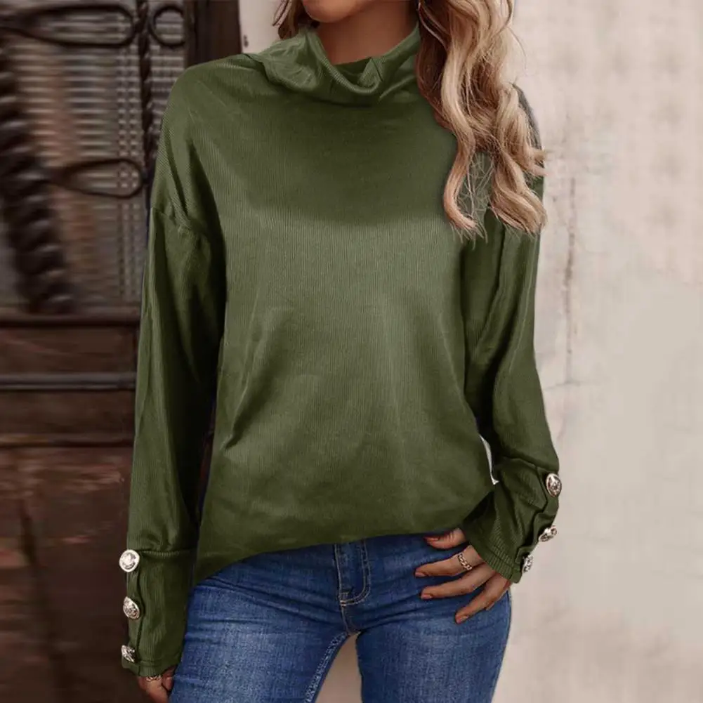 Women Blouse Half High Collar Long Sleeve Buttons Cuffs Ribbed Autumn Winter Solid Loose Bottoming Shirt Female Streetwear
Women Blouse Half High Collar Long Sleeve Buttons Cuffs Ribbed Autumn Winter Solid Loose Bottoming Shirt Female Streetwear