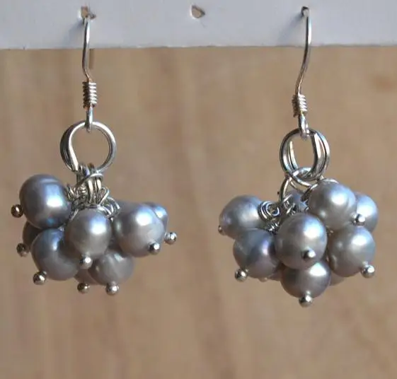 

Unique Design AA Pearl Earrings,6-7mm Gray Color Grape Freshwater Pearl Silver Dangle Jewelry,Wedding Party Mother Lady Gift