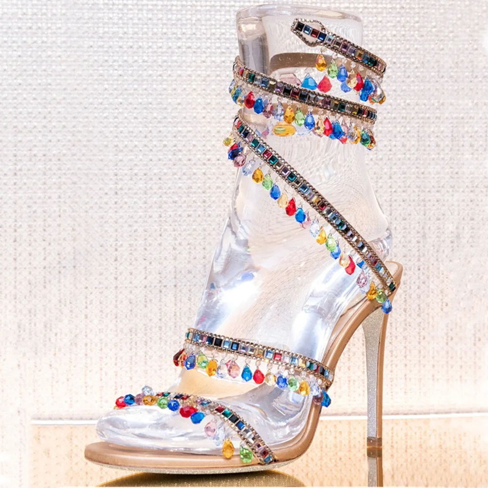 Mixed Color Diamond Serpentine Winding Gladiator Sandals Women Peep Toe Fairy Slingback Lady Stiletto Heels Dress Wedding Shoes
Mixed Color Diamond Serpentine Winding Gladiator Sandals Women Peep Toe Fairy Slingback Lady Stiletto Heels Dress Wedding Shoes