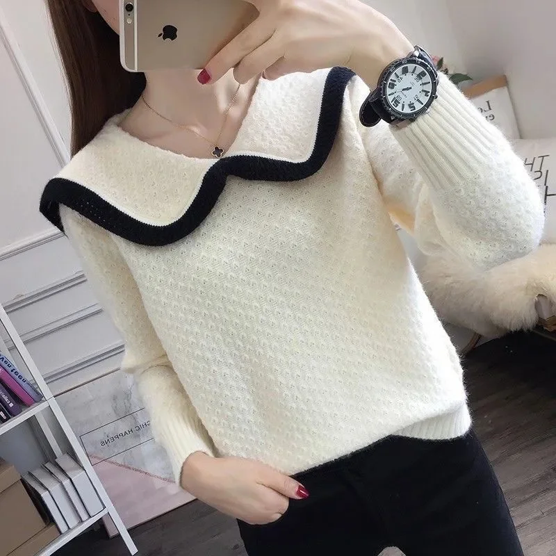 Женский трикотажный свитер, повседневный трикотажный пуловер с длинным рукавом в Корейском стиле, Осень-зима 2023 
Женский трикотажный свитер, повседневный трикотажный пуловер с длинным рукавом в Корейском стиле, Осень-зима 2023