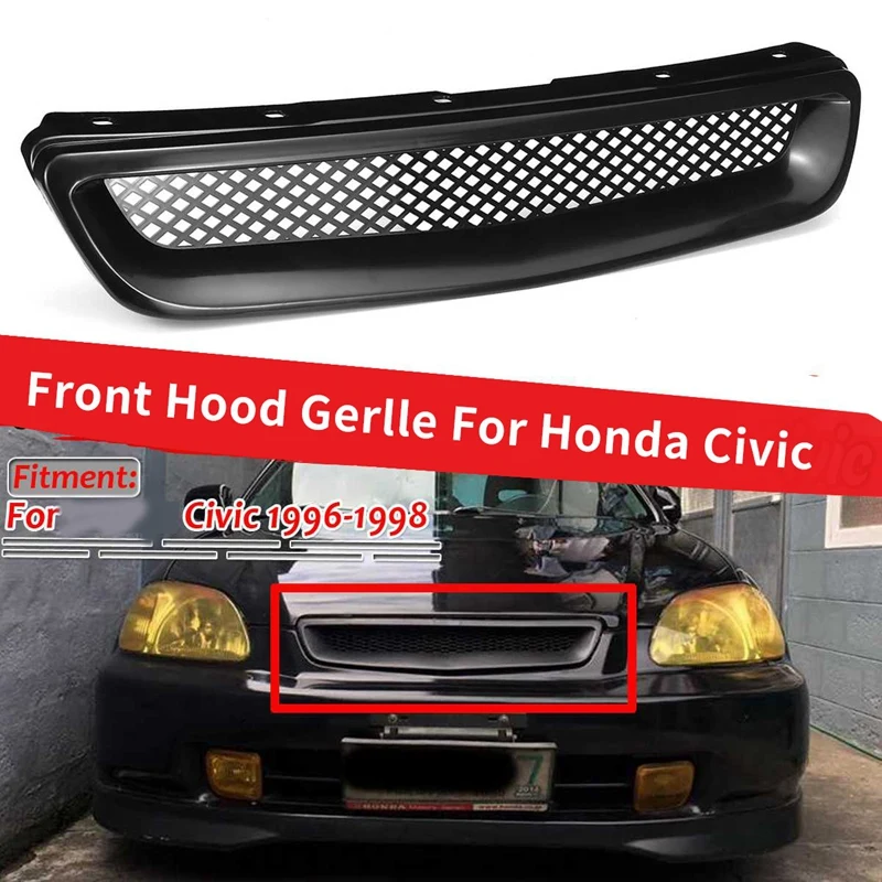 

ABS Black Car Front Bumper Hood Grill Grille Cover Trim For Honda Civic EK CX DX EX HX LX Type R 1996 1997 1998