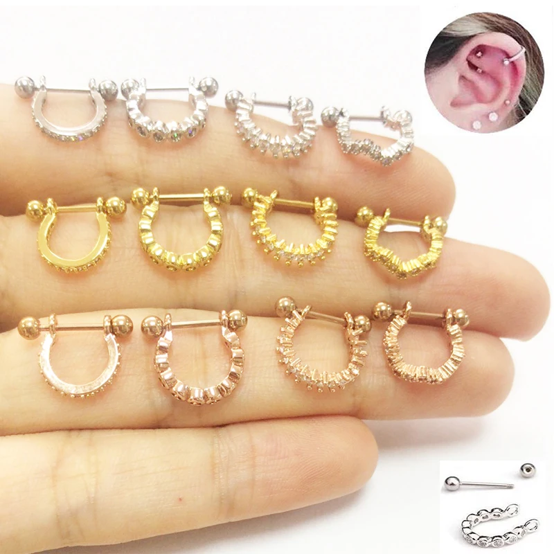 1Pcs Stainless Steel Ear Cartilage Cuff Piercing Barbell With Zircon Nose Hoop Helix Daith Rook Lobe Conch Earrings Body Jewelry
1Pcs Stainless Steel Ear Cartilage Cuff Piercing Barbell With Zircon Nose Hoop Helix Daith Rook Lobe Conch Earrings Body Jewelry