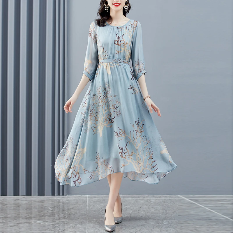 

O Neck Floral Slim Fit Party Spring Summer Dress Women 2022 Midi Fashion Elegant Three Quarter Sleeves Vestidos De Boda Invitada