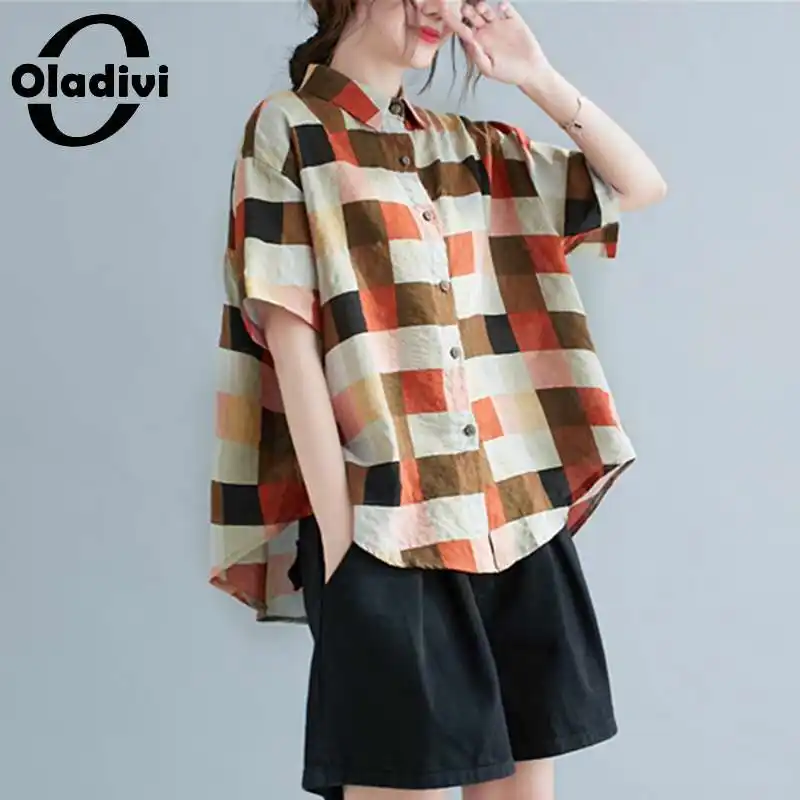 Oladivi Oversized Cotton Linen Blouses Fashion Women Plaid Print Tops Casual Loose Summer New Shirts Ladies Big Tunic Blusas 5XL
Oladivi Oversized Cotton Linen Blouses Fashion Women Plaid Print Tops Casual Loose Summer New Shirts Ladies Big Tunic Blusas 5XL