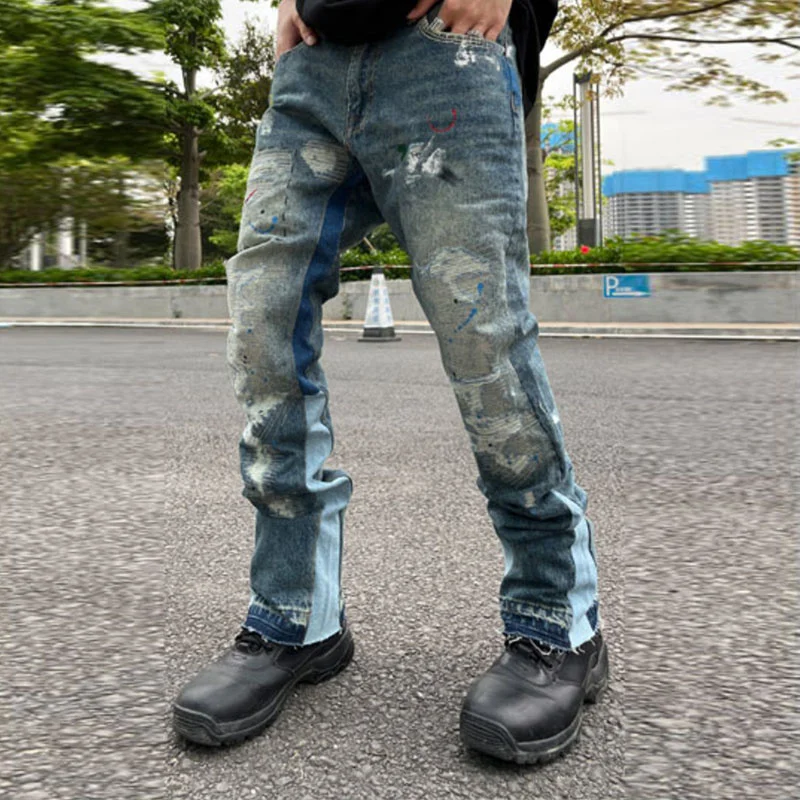 High Street Retro Ink Splash Patchwork Ripped Jeans Flare Pants Men and Women Straight Casual Oversized Loose Denim Trousers
High Street Retro Ink Splash Patchwork Ripped Jeans Flare Pants Men and Women Straight Casual Oversized Loose Denim Trousers