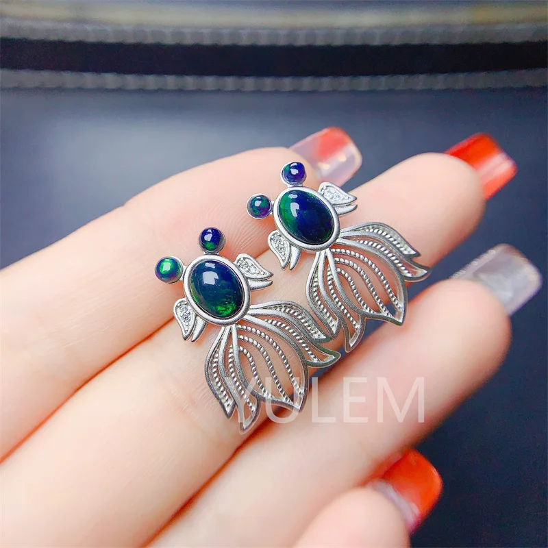 

YULEM Good Luck Vintage Goldfish Silver 925 Earrings Natural Opal 6x8mm Earrings Women Jewelry Gift Accessories