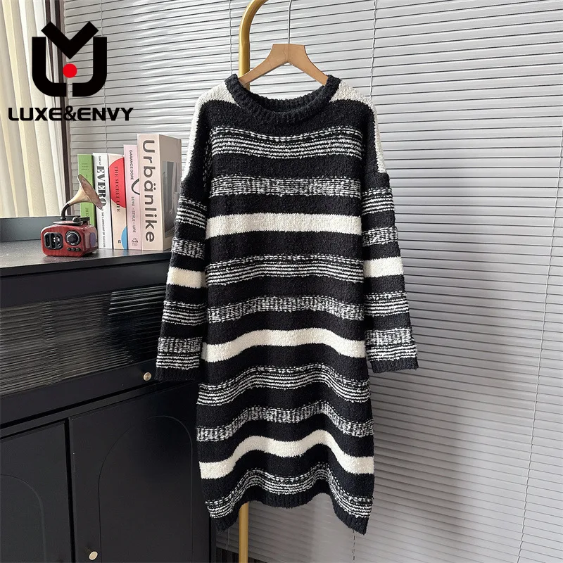LUXE&ENVY Lazy Style Temperament Stripe Contrast Round Neck Long Woolen Dress Women's Loose Knee Knit Dress 2023 Winter
LUXE&ENVY Lazy Style Temperament Stripe Contrast Round Neck Long Woolen Dress Women's Loose Knee Knit Dress 2023 Winter