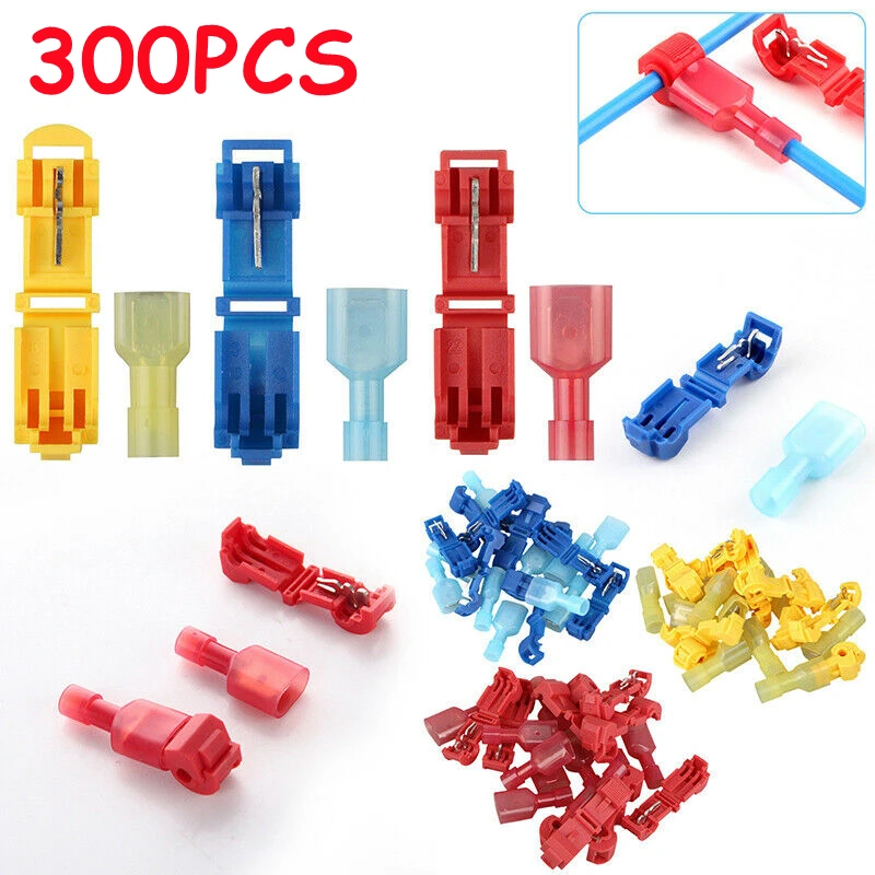 

300/100x Quick Electrical Cable Connectors Snap Splice Lock Wire Terminals Insulated T Tap Quick Disconnect Male Spade Connector