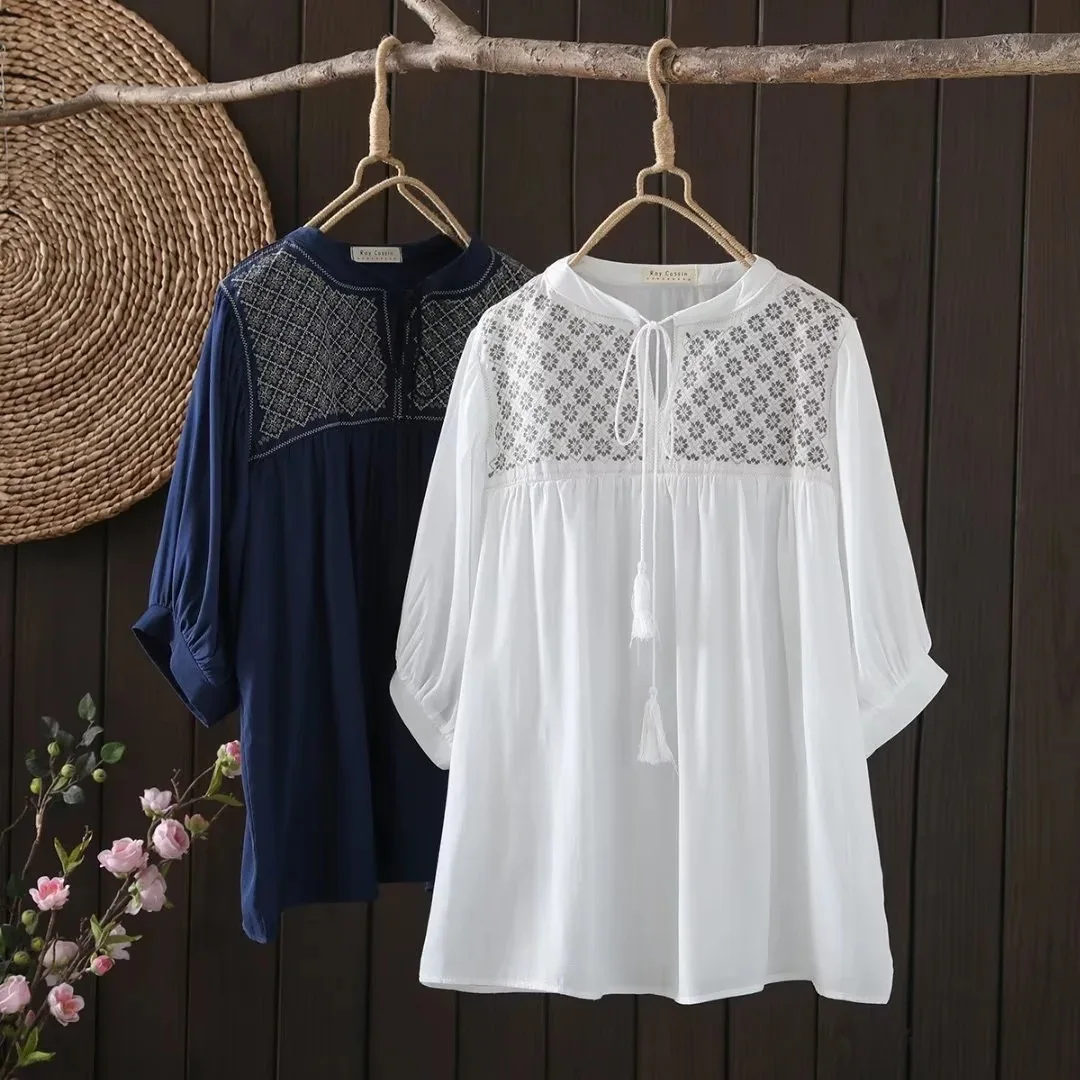 100% Cotton shirts and blouses women autumn Mexican style ethnic stand collar white navy blue embroidered shirt gypsy top
100% Cotton shirts and blouses women autumn Mexican style ethnic stand collar white navy blue embroidered shirt gypsy top