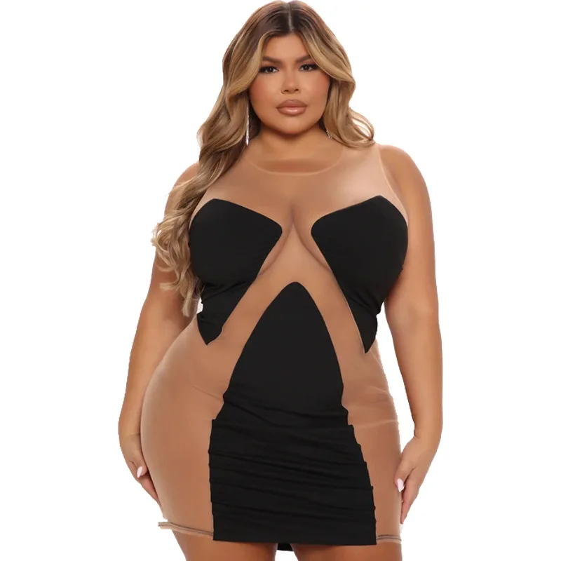 Short Dress Women 4XL 5XL Plus Size Sleeveless Rops Mujer Summer New Fashion Splice Sexy Clubwear Mesh Mini Dresses Outfits 2022
Short Dress Women 4XL 5XL Plus Size Sleeveless Rops Mujer Summer New Fashion Splice Sexy Clubwear Mesh Mini Dresses Outfits 2022