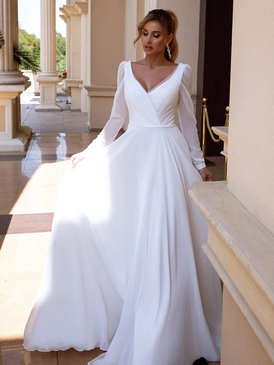 Boho V-Neck Chiffon Wedding Dress Long Sleeves Simple Wedding Gowns Backless Elegant Bridal Gown For Women Vestido de Novia
Boho V-Neck Chiffon Wedding Dress Long Sleeves Simple Wedding Gowns Backless Elegant Bridal Gown For Women Vestido de Novia