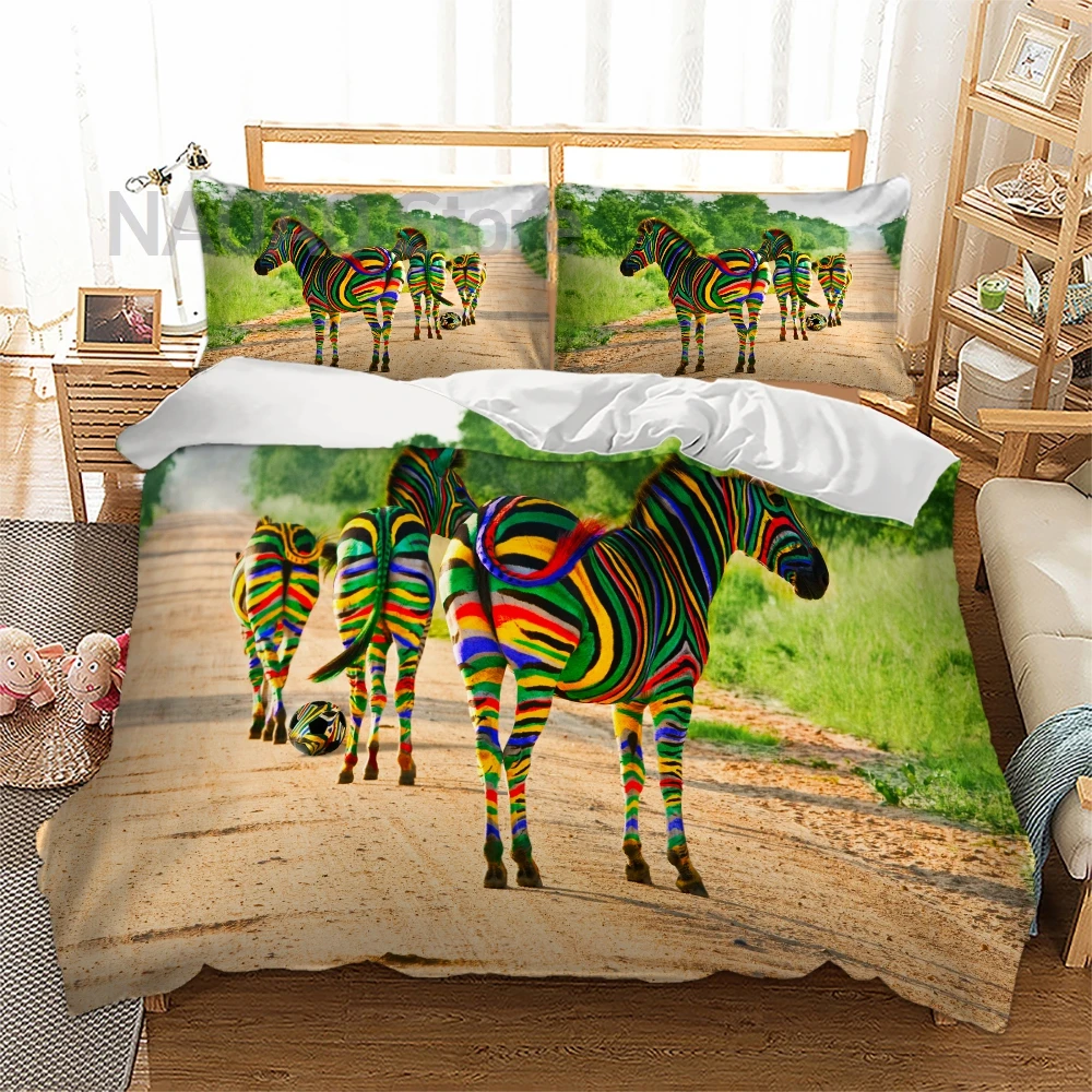

3D Zebra Bedding Set Colorful Animal Duvet Cover With Pillowcase Twin Queen King Size Bed Set 3pcs bed home textiles
