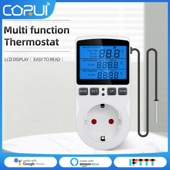 CORUI Smart Temperature Controller Multifunction Socket Thermostat Countdown Timer Outlet Switch Sensor Probe Heating Cooling
CORUI Smart Temperature Controller Multifunction Socket Thermostat Countdown Timer Outlet Switch Sensor Probe Heating Cooling