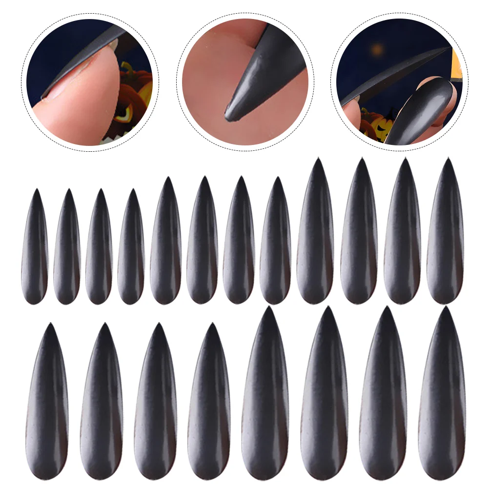 

20 Pcs Witch Costume Girls Cosplay Nails Black Fingers Halloween Prop Make Fake Fingernail Claws Pp Zombie Tip