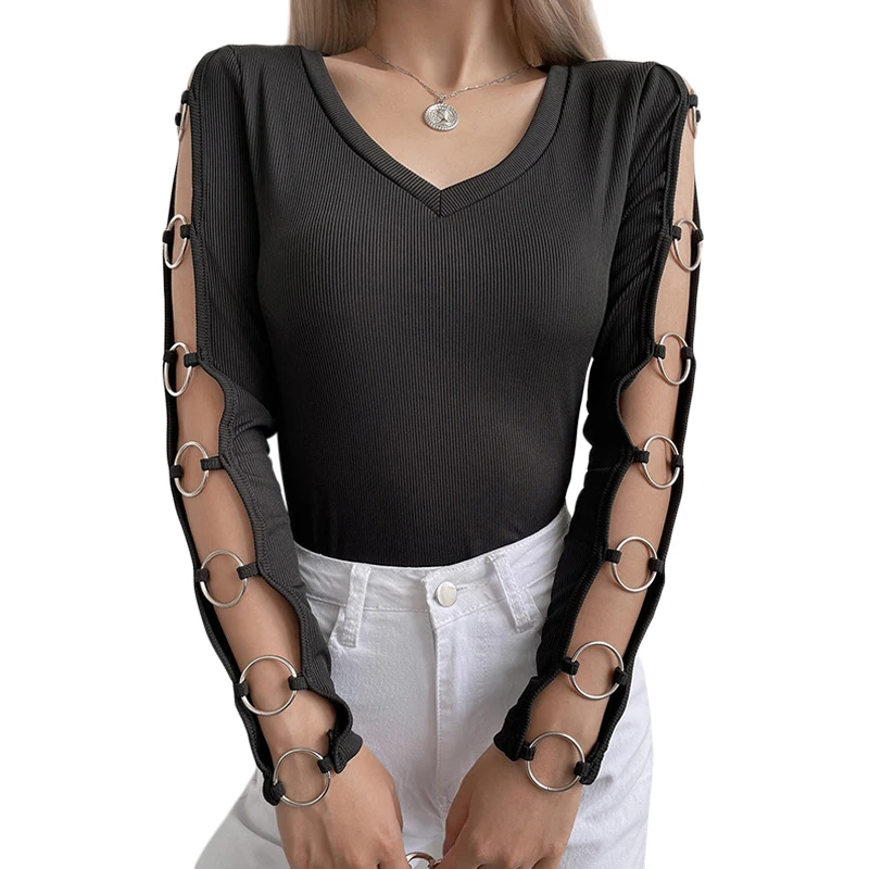 Kayotuas Women T-Shirt Spring Autumn Black V-Neck Hollow Out Buckle Slim Casual Simple Elegant Solid Color New Streetwear
Kayotuas Women T-Shirt Spring Autumn Black V-Neck Hollow Out Buckle Slim Casual Simple Elegant Solid Color New Streetwear