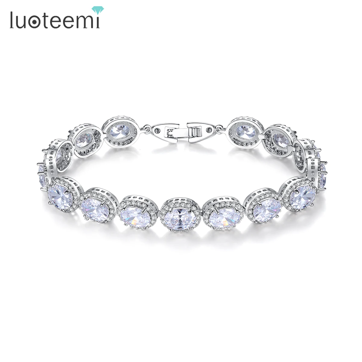 

LUOTEEMI Clear Oval Cubic Zircon Shinning Bracelet for Women Bridal Wedding Engagement Stunning Jewelry Christmas Gifts for Girl