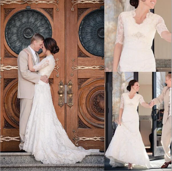 Hot Sale Long A-line White Lace applique Wedding Dress 2016 Romantic half sleeve bride dresses vestidos de novia wedding dresses
Hot Sale Long A-line White Lace applique Wedding Dress 2016 Romantic half sleeve bride dresses vestidos de novia wedding dresses