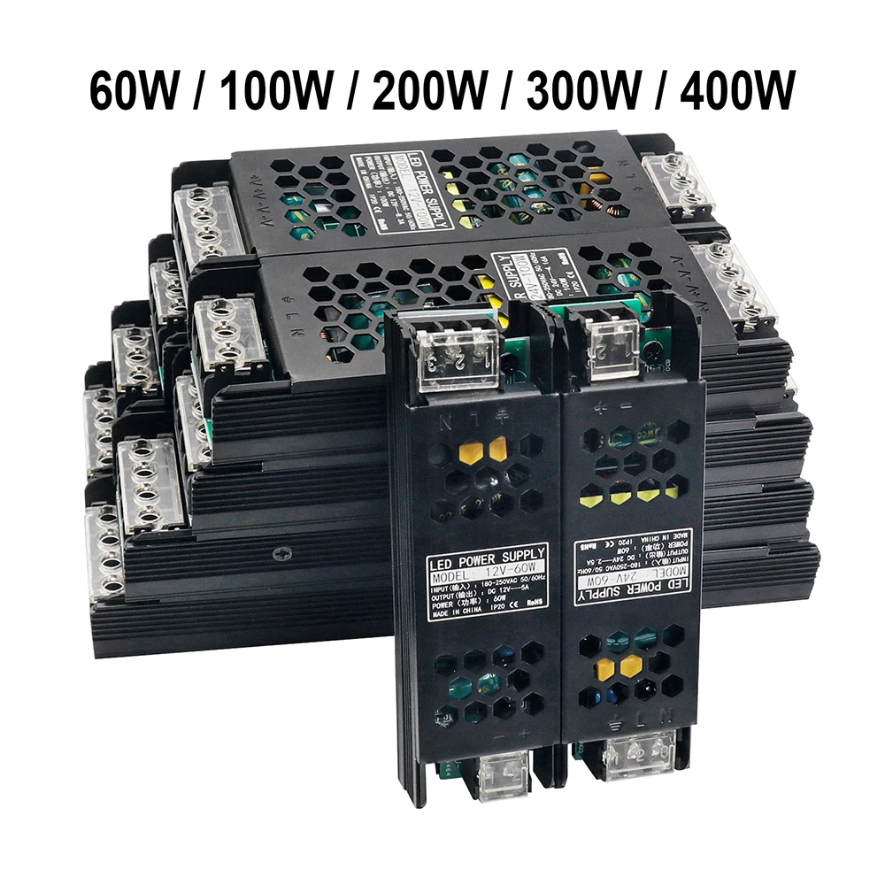 AC/DC LED Power Supply 220V to 12V 24V Transformer 60W 100W 200W 300W 400W Super Thin Converter for LED Strip Light Driver
AC/DC LED Power Supply 220V to 12V 24V Transformer 60W 100W 200W 300W 400W Super Thin Converter for LED Strip Light Driver