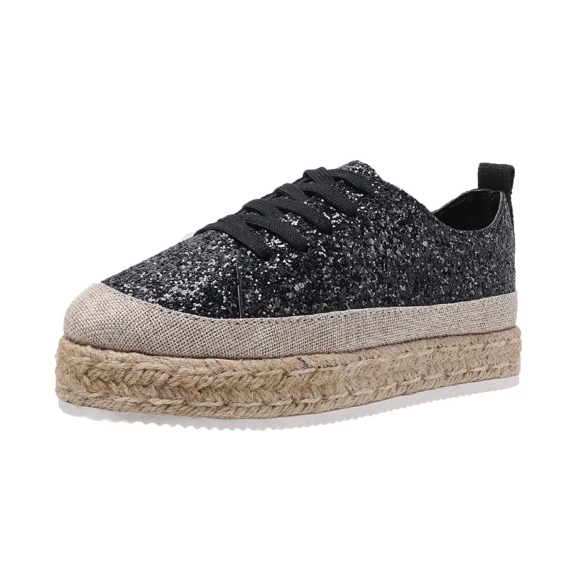 Women Sneakers Woven Edge Sequins Gold Single Shoes Round Head Lace-Up Retro Platform Shoes Light Cozy Walking Vulcanized Shoes
Women Sneakers Woven Edge Sequins Gold Single Shoes Round Head Lace-Up Retro Platform Shoes Light Cozy Walking Vulcanized Shoes