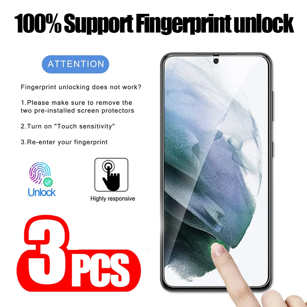 

3Pcs HD Tempered Glass For Samsung Galaxy S21 5G S22 S23 S21 Plus S21FE S20FE 5G Fingerprint Unlock Screen Protector Glass