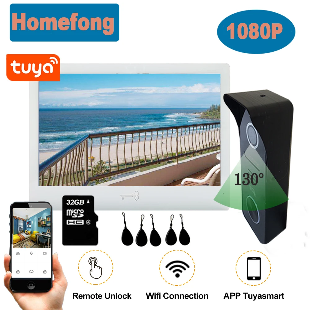 

[10 inch 1080P]Homefong Smart Tuya Wifi Wireless Video Intercom Door Phone With Doorbell Camera RFID Unlock