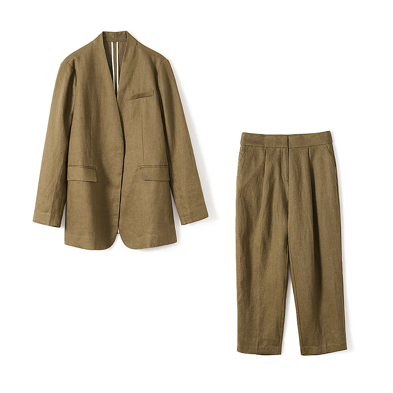Suits Women Two Pieces Set Elegant Style 100% Linen Long Sleeves Suit +Calf-lebgth Pants High Quality Set Ladies New Fashion
Suits Women Two Pieces Set Elegant Style 100% Linen Long Sleeves Suit +Calf-lebgth Pants High Quality Set Ladies New Fashion