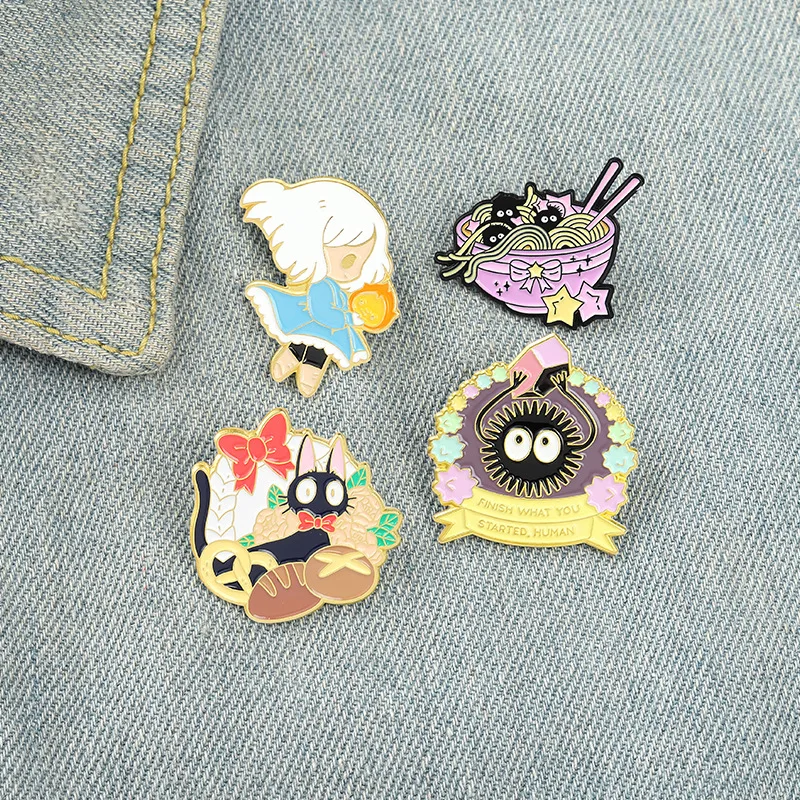 

Эмалированные значки в японском стиле для девочек, кошек, лапши, броши на заказ, заколки для лацканов, джинсовые рубашки, Мультяшные подарочные украшения для еды