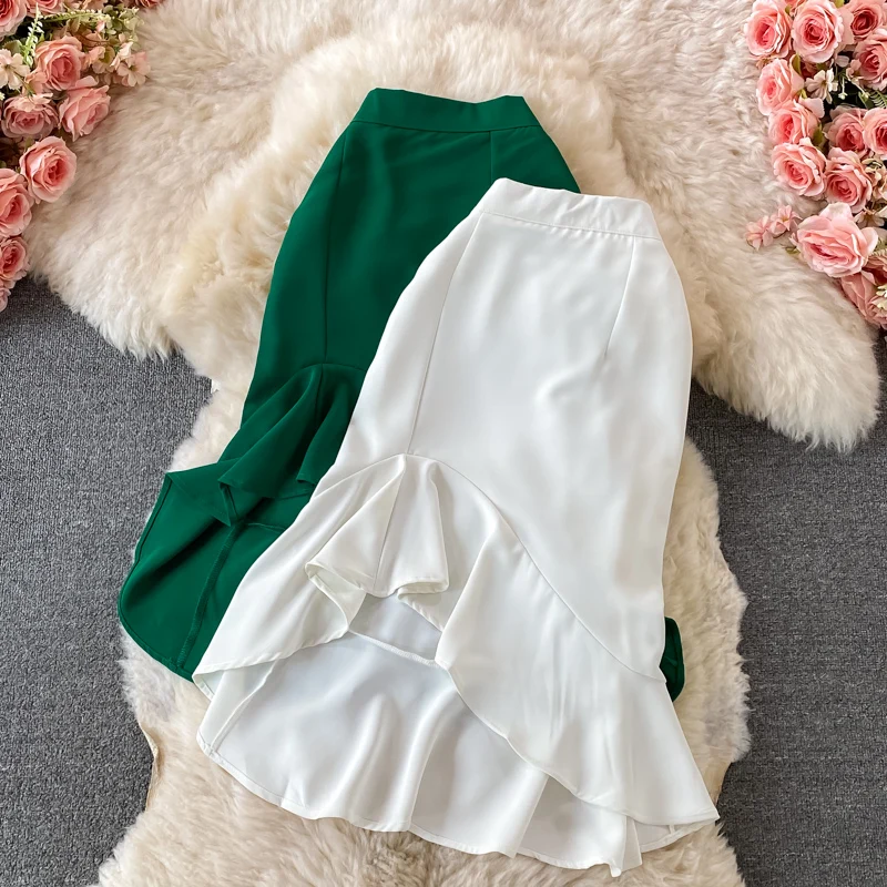Irregular Ruffled Skirt Mid-length Summer New High-waisted Slim White Fishtail Skirt
Irregular Ruffled Skirt Mid-length Summer New High-waisted Slim White Fishtail Skirt
