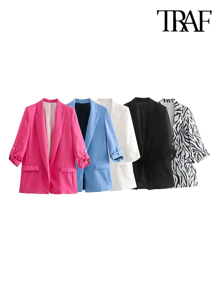 TRAF Women Fashion Office Wear Open Blazer Coat Vintage Rolled-up Sleeves Flap Pockets Female Outerwear Chic Veste Femme
TRAF Women Fashion Office Wear Open Blazer Coat Vintage Rolled-up Sleeves Flap Pockets Female Outerwear Chic Veste Femme