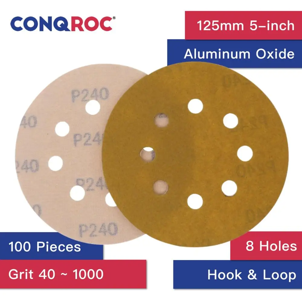 100 Pieces 125mm (5-Inch) 8-Hole Yellow Sanding Discs Aluminum Oxide Dry Sanding Paper Hook and Loop Grit 60~800
100 Pieces 125mm (5-Inch) 8-Hole Yellow Sanding Discs Aluminum Oxide Dry Sanding Paper Hook and Loop Grit 60~800