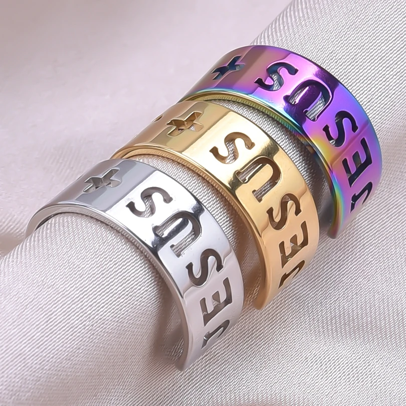 Chunky Hollow Cross Jesus Letters Rings For Women Men Accessories Open Adjustable Stainless Steel Ring Finger Jewelry Bague Muje
Chunky Hollow Cross Jesus Letters Rings For Women Men Accessories Open Adjustable Stainless Steel Ring Finger Jewelry Bague Muje