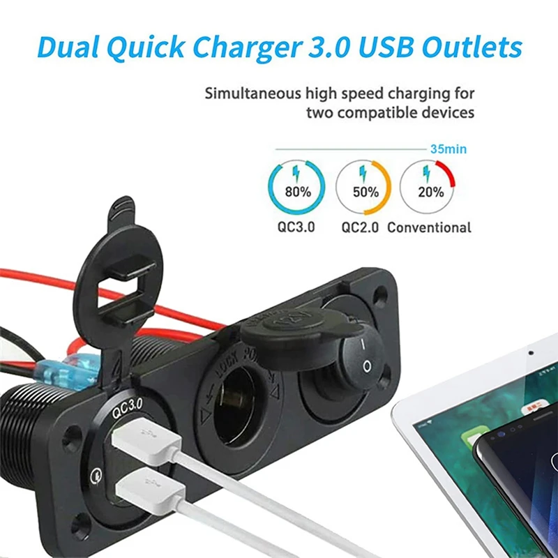 12V Lighter Socket 3 In 1 Waterproof Car Dual QC3.0 USB Outlet Panel For RV Marine Boat Power Socket Charger Socket
12V Lighter Socket 3 In 1 Waterproof Car Dual QC3.0 USB Outlet Panel For RV Marine Boat Power Socket Charger Socket