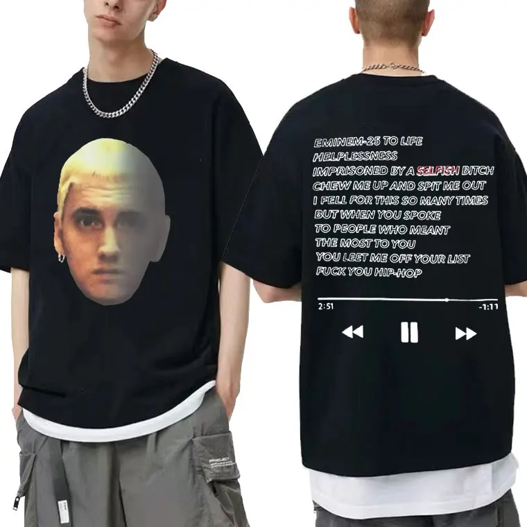 Rap Hip Hop Eminem Music Double Sided Graphic Print Tshirt Vintage Harajuku T-shirt Men Women Oversized T Shirt Man Fashion Tees
Rap Hip Hop Eminem Music Double Sided Graphic Print Tshirt Vintage Harajuku T-shirt Men Women Oversized T Shirt Man Fashion Tees