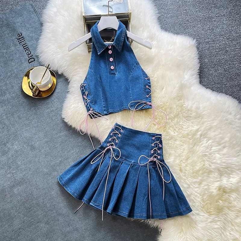 Lace Up Denim Tops Women Sweet Girls Denim Tanks Tops Women Korean Fashion Clothing woman Denim skirts
Lace Up Denim Tops Women Sweet Girls Denim Tanks Tops Women Korean Fashion Clothing woman Denim skirts