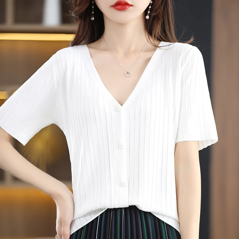 

Summer Women Loose Ice Silk Sunscreen Clothing Knitted Hollow Cardigan Thin Fashion Office Vacation Air Conditioning Shirt