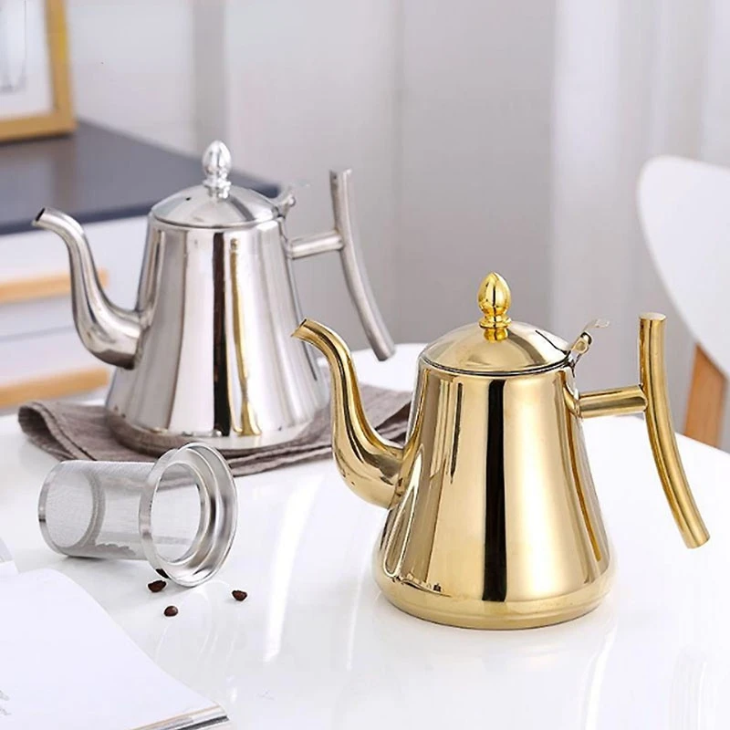 

Stainless Steel Coffee Pot 1.2L/1.8L/2.2L Gold Teapot with Filter Metal Teapot Gas Stove Induction Cooker Restaurant Tea Kettle