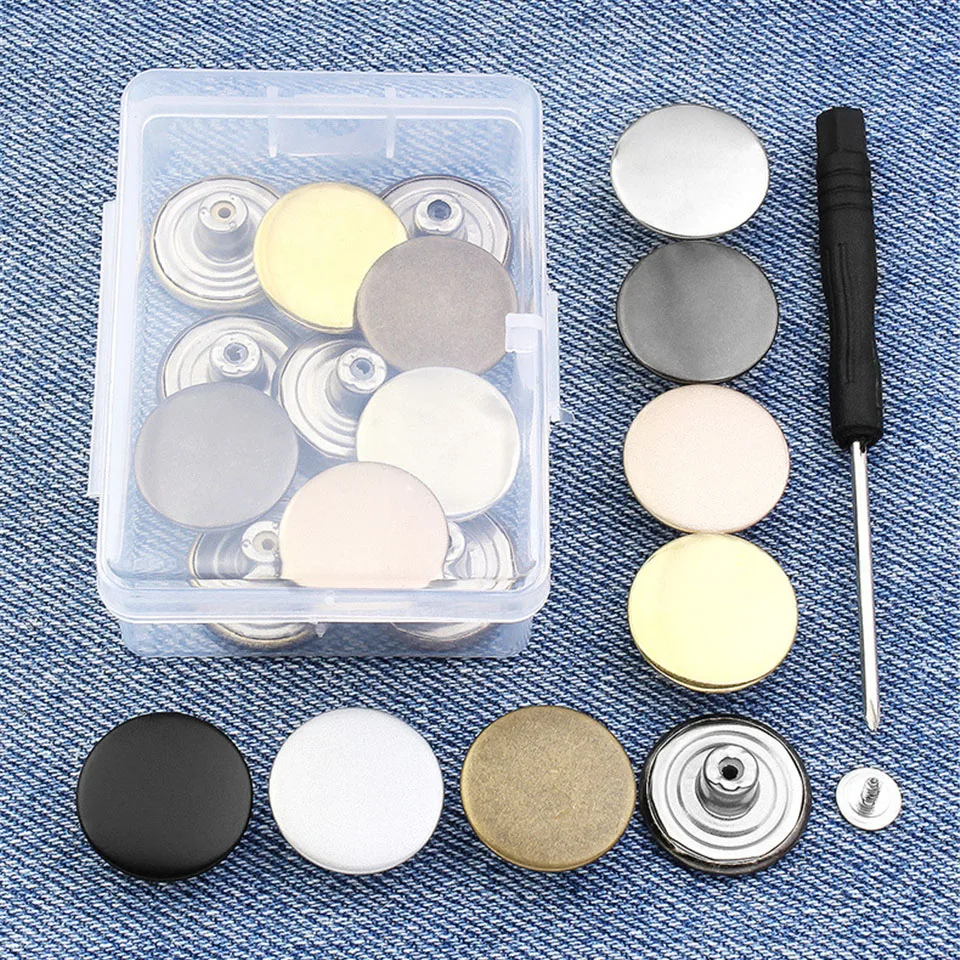 10pcs/set Metal Screw Seamless Jeans Button Adjustable Disassembled Jean Button Changed Trousers Waist Size Accessories With Box
10pcs/set Metal Screw Seamless Jeans Button Adjustable Disassembled Jean Button Changed Trousers Waist Size Accessories With Box