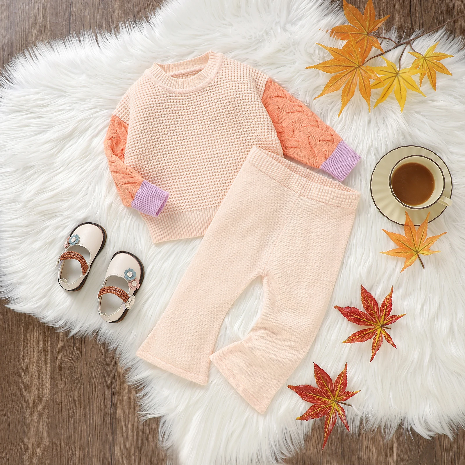 Toddler Baby Girls Knit Clothes Set Newborn Baby Sweater Suit Contrast Color Long Sleeve Tops Flare Pants Set Casual 2Pcs Outfit
Toddler Baby Girls Knit Clothes Set Newborn Baby Sweater Suit Contrast Color Long Sleeve Tops Flare Pants Set Casual 2Pcs Outfit