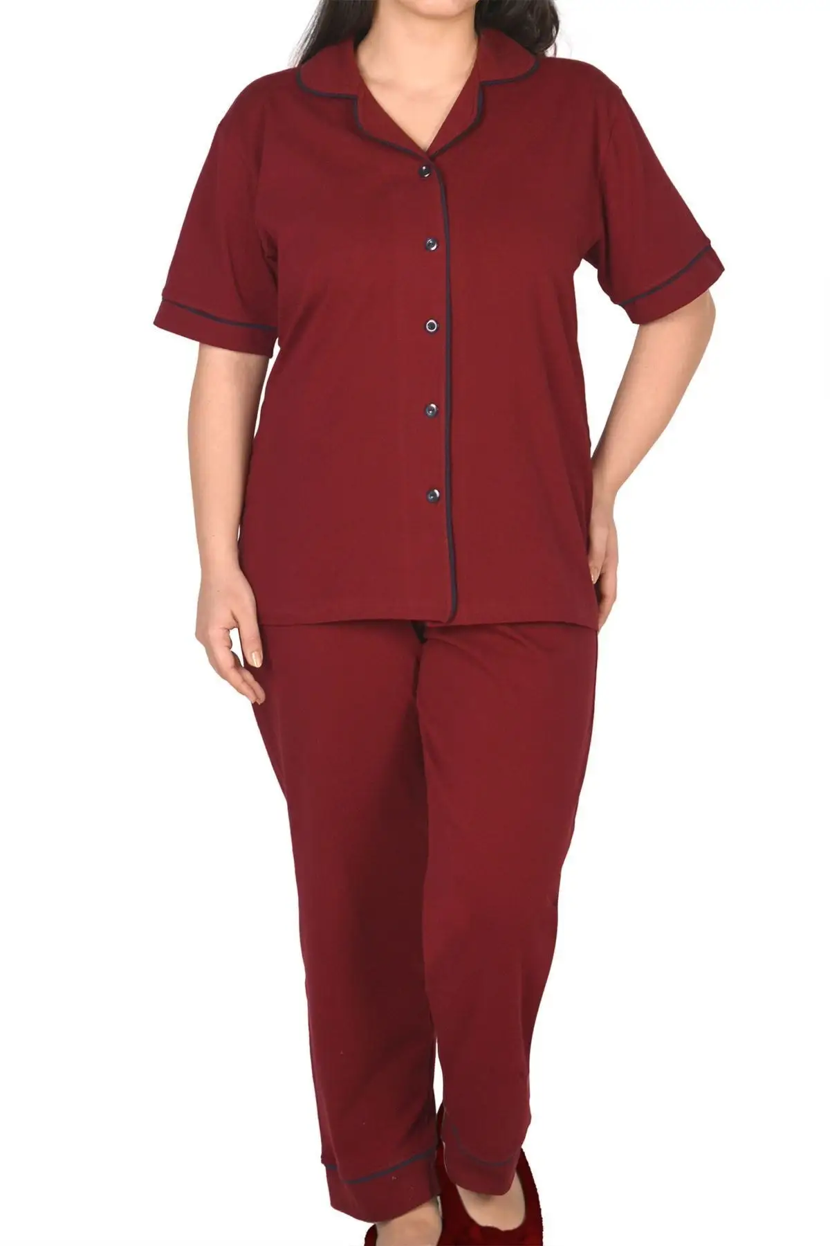 Women Burgundy Women 'S Pajamas set Button Short Sleeve Large Size Pockets 
Women Burgundy Women 'S Pajamas set Button Short Sleeve Large Size Pockets