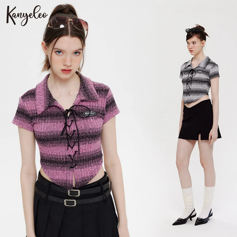 KANYELEO Y2K Style Design Sweet and Spicy Short Tops Summer New Short-sleeved Tied Striped Shirt Ins tops goth shirts 
KANYELEO Y2K Style Design Sweet and Spicy Short Tops Summer New Short-sleeved Tied Striped Shirt Ins tops goth shirts