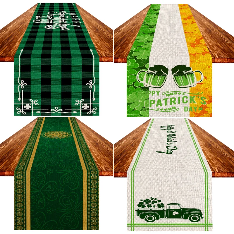 Creative St. Patrick's Day Decorative Table Flag Linen Oil-proof Table Runner Green Four-leaf Clover Letters Holiday Decoration
Creative St. Patrick's Day Decorative Table Flag Linen Oil-proof Table Runner Green Four-leaf Clover Letters Holiday Decoration