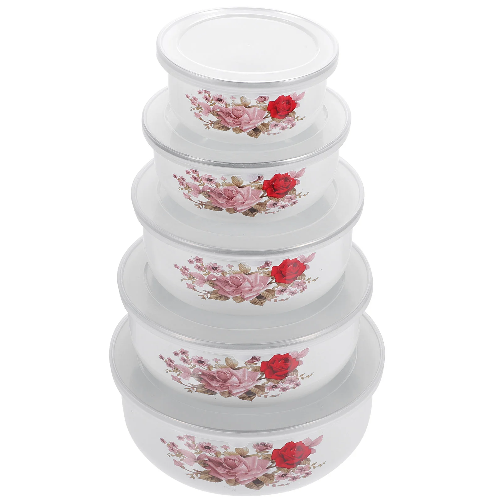 

5 Pcs Enamel Covered Bowl Salad Bowls Lids Kitchen Food Seasoning Soup Serving Mixing Deepen Baby Enamelware Products