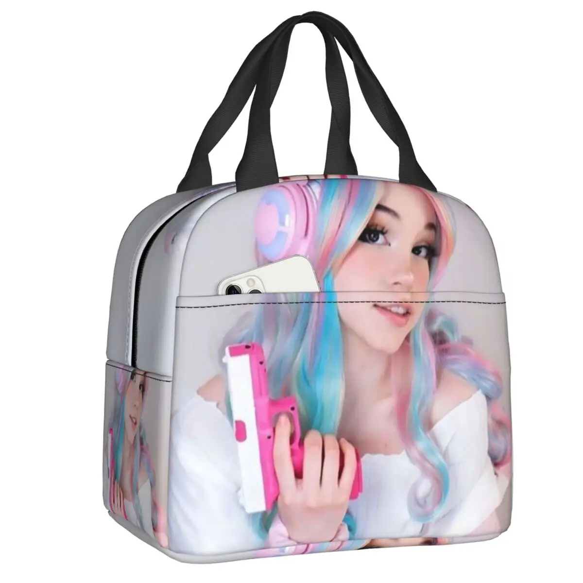 

Custom British Internet Celebrity Belle Delphine Lunch Bag Men Women Thermal Cooler Insulated Lunch Box for Adult Office