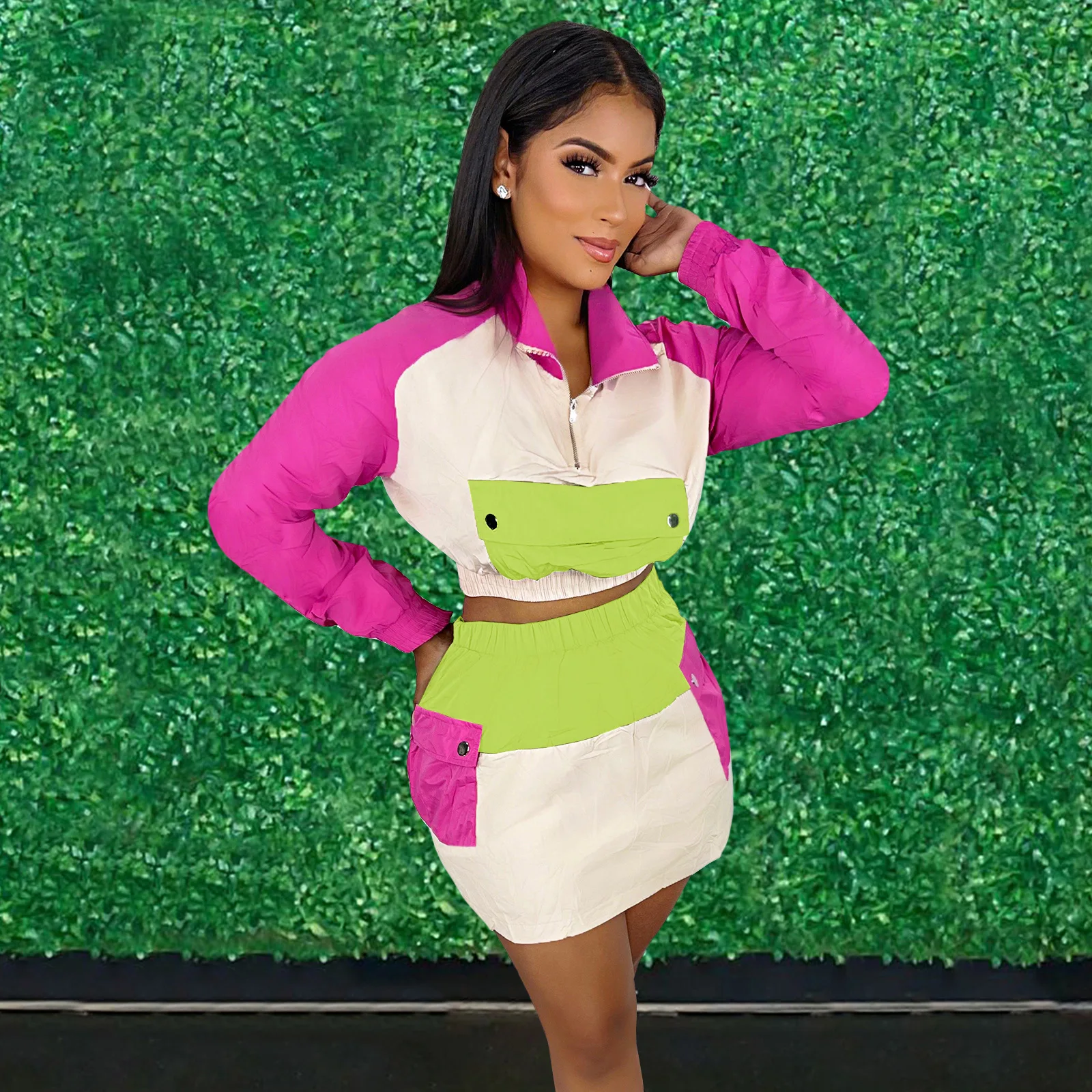 Patchwork Skirt Set Women Long Sleeve Pocket Two Piece Skirt Set Female Fashion Suits 2022 Summer Streetwear Outfits Wholesale
Patchwork Skirt Set Women Long Sleeve Pocket Two Piece Skirt Set Female Fashion Suits 2022 Summer Streetwear Outfits Wholesale