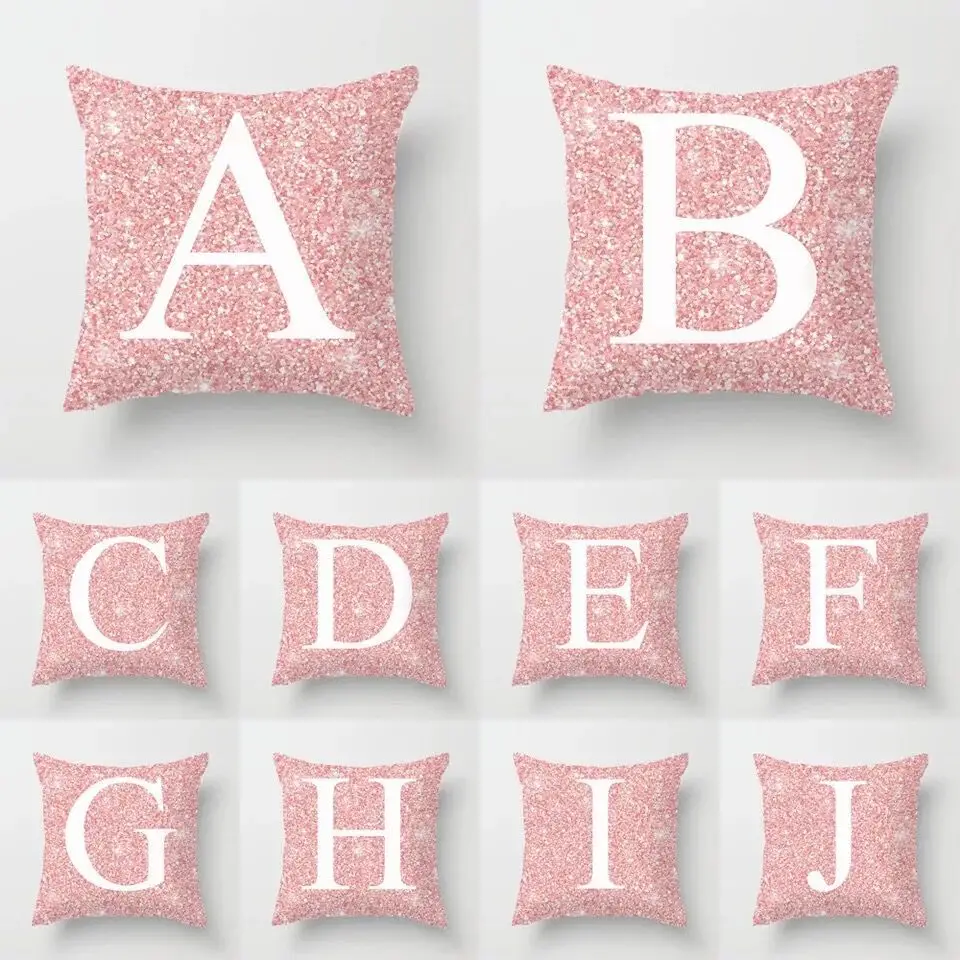 

Pink English Alphabet Cushion Cover Polyester Nordic Style Hot Christmas Pillow Case Sofa Couch Throw Pillows Decorative Pillow