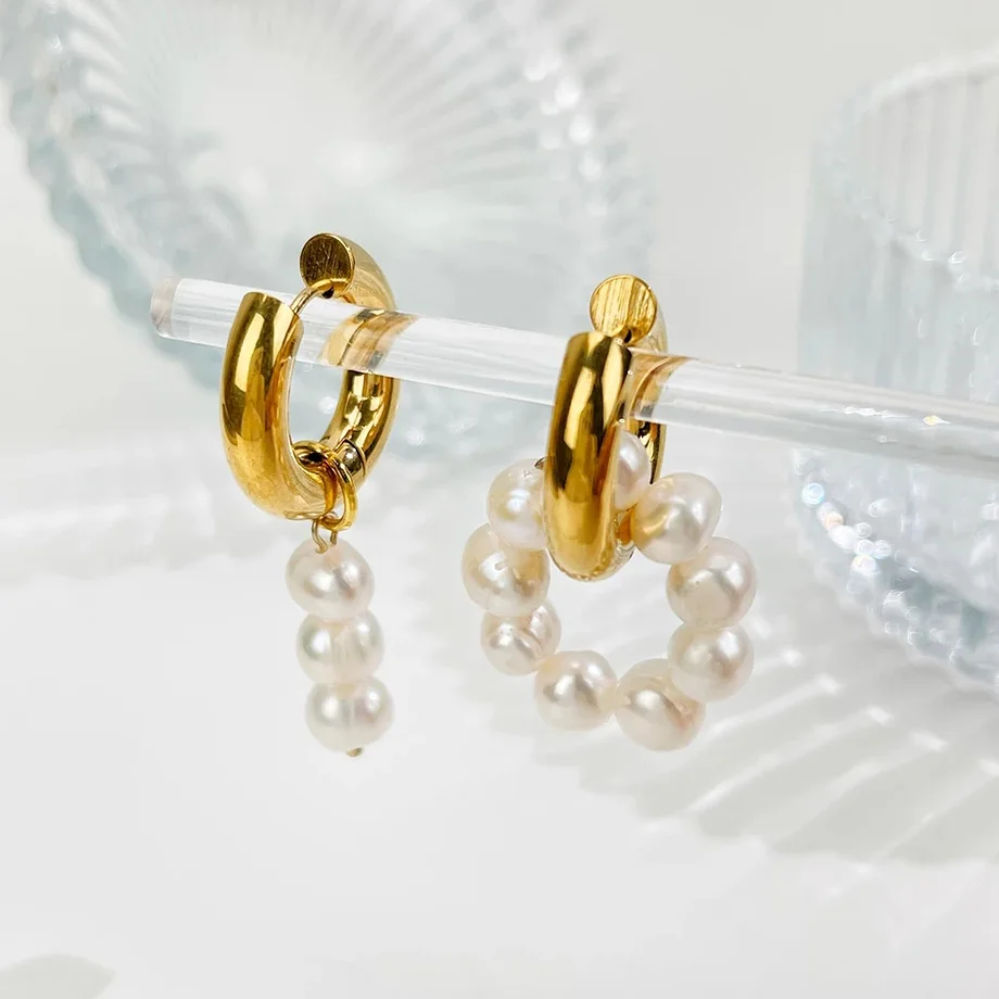 Peri'sBox French Elagent Waterproof Stainless Steel Thick Huggie Earrings Asymmetric Freshwater Pearl Hoop Earring For Women
Peri'sBox French Elagent Waterproof Stainless Steel Thick Huggie Earrings Asymmetric Freshwater Pearl Hoop Earring For Women